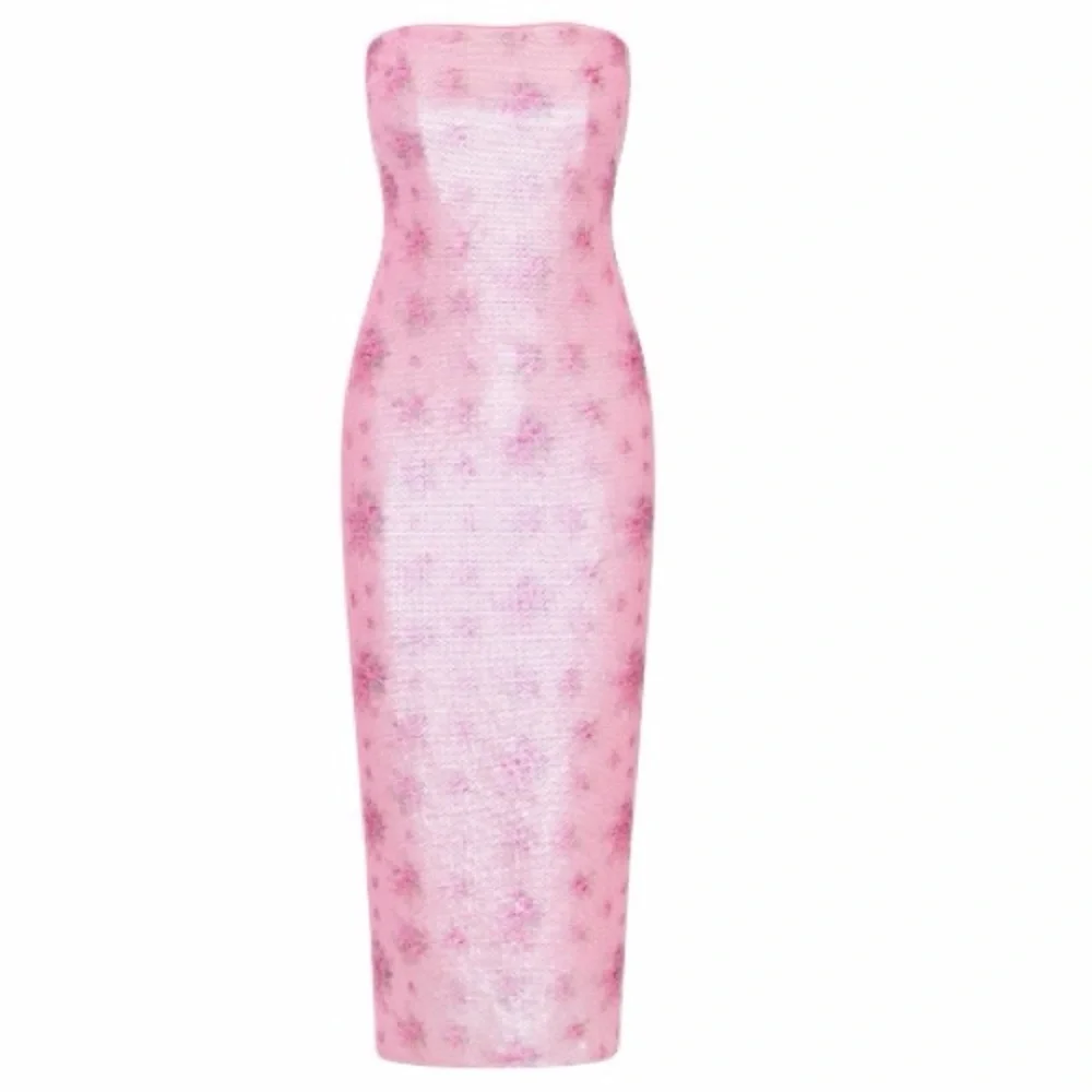 LoveShackFancy Stasia Sequin Floral Strapless Pink Cocktail Midi Dress NEW - Picture 13 of 15